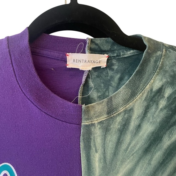 Rentrayage Vintage Tie Dye Split Tee Purple and Green Graphic T-Shirt - Picture 4 of 5